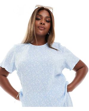 Pieces Plus Pieces Curve Mini Plisse Baby Tee Co-Ord - Blue