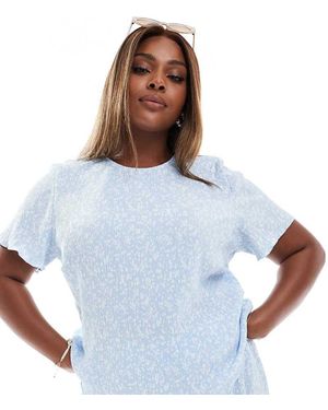 Pieces Plus Pieces Curve Mini Plisse Baby Tee Co-Ord - Blue