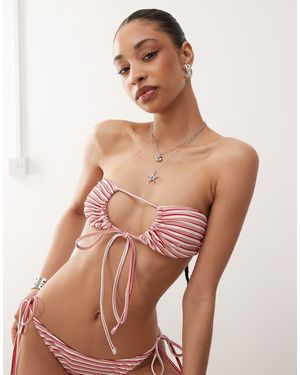 Weekday Top Bikini Multiposizione E Bianco A Righe - Rosso