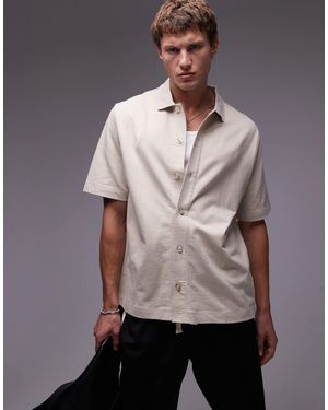 TOPMAN Boxy Fit Button Through Jersey Shirt - Natural