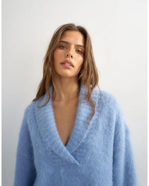 TOPSHOP Strickpullover mit schalkragen und wolle - Blau