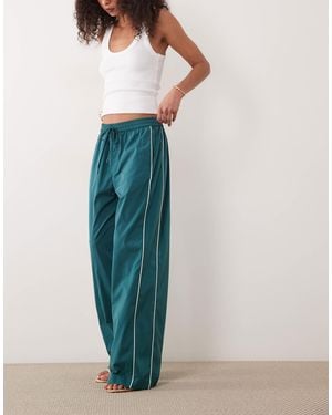 GOOD AMERICAN Contrast Piping Detail Wide Leg Drawstring Pants - Blue