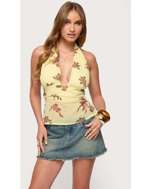 Edikted Hannah Floral Chiffon Halter Top - Green