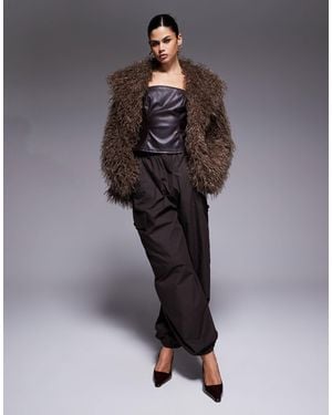The Frolic Exclusive Faux Fur Oversized Collar Coat - Black