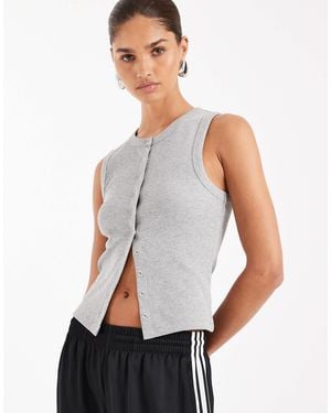 ASOS Ribbed Popper Detail Vest - White