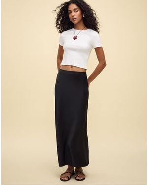 Stradivarius Satin Midi Skirt - Natural