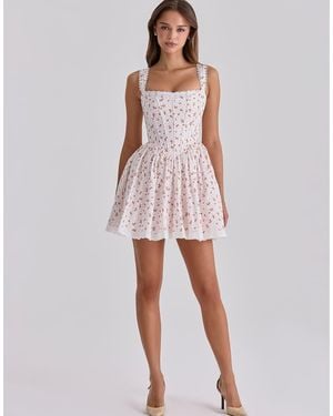 House Of Cb Ami Rose Print Cotton Corset Mini Dress - Pink