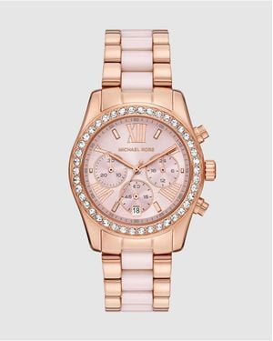 Michael Kors Lexington Chronograph Ceramic And Rose-Tone Stainless Steel Watch - Pink