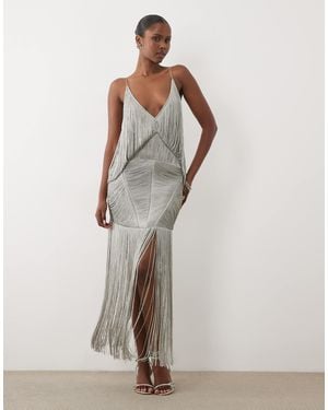 ASOS Drape Fringe Maxi Dress - Metallic