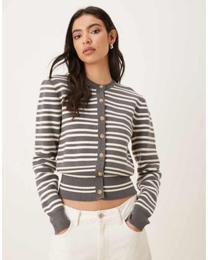 Nia Baxter Striped Button Up Cardigan - Grey
