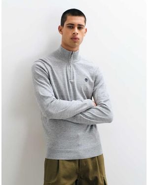 Timberland Jersey De Algodón Con Cremallera De 1/4 En - Gris