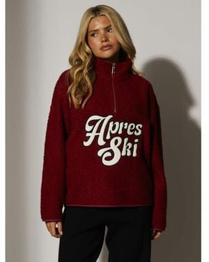 South Beach Ski Half Zip Fleece Borg Jacket - Red