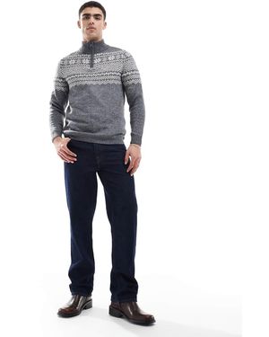 Threadbare Jersey Gris Con Cremallera Corta Y Patrón De Grecas Alpinas De Threabare - Azul