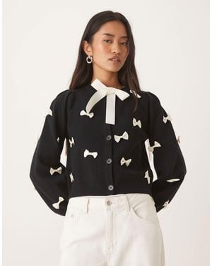 Never Fully Dressed Contrast Bow Knitted Cardigan - Black