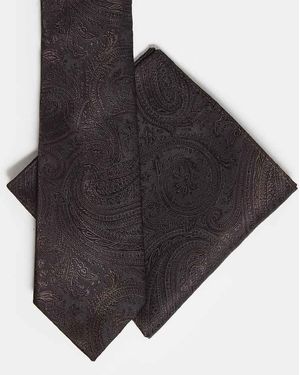 ASOS Set De Corbata Y Pañuelo De Bolsillo Marrones Con Estampado De Cachemir De Satén De - Azul