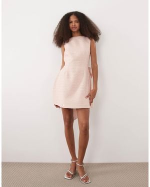 TFNC London Boucle Low Back Oversized Bow A Line Mini Dress Pastel - Natural