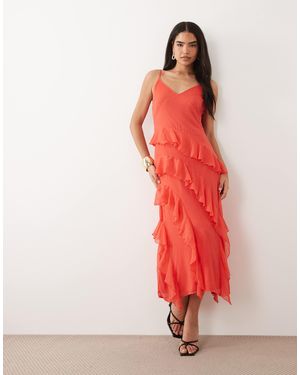 Vero Moda Smilla Chiffon Cami Ruffle Detail Midi Dress - Red