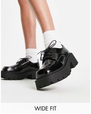 Truffle Collection Wide Fit Chunky Lace Up Shoes With Exaggerated Sole - Black