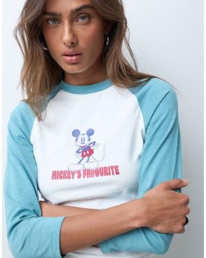 ASOS Disney Baby Long Sleeve T-shirt With Raglan Sleeve And Mickey Mouse Print - Blue