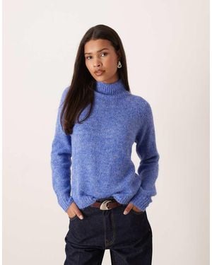 Jdy High Neck Textured Knitted Jumper - Blue