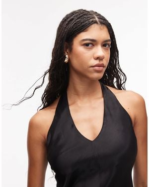 ASOS Satin Scoop Halter Neck Cami Top - Black