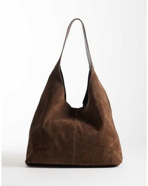 River Island Bolso Tote Oscuro Holgado De Ante Auténtico De - Marrón