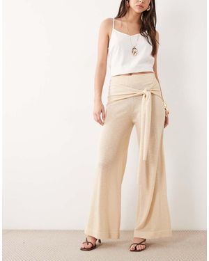 Mango Tie Waist Straight Trousers - Natural