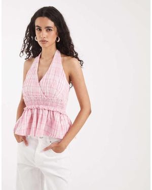 Vero Moda Shirred Waist Tie Halter Neck Top - Pink