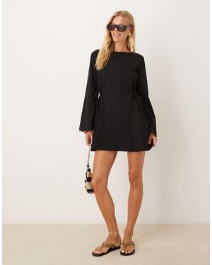 ASOS Mini Jurk Met Uitlopende Mouwen En Gestrikte Taille - Zwart