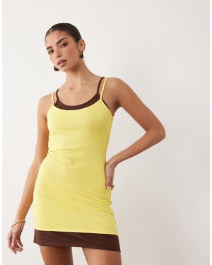 ASOS Double Layer Mini Dress Buttermilk And Black - Yellow