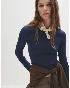 Pull&Bear – figurbetontes, langärmliges t-shirt - Blau