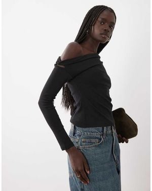 Mango Teen Asymmetric Long Sleeve T-shirt - Black