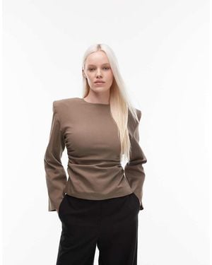 ASOS Top De Sastre Marrón Moca Con Cintura Ceñida Y Hombreras De - Neutro
