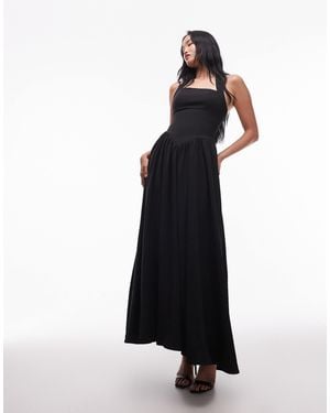 HEIRESS BEVERLY HILLS Structured Halterneck Drop Waist Detail Maxi Dress - Black
