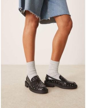 ASOS Minerva Studded Detail Loafers - Natural