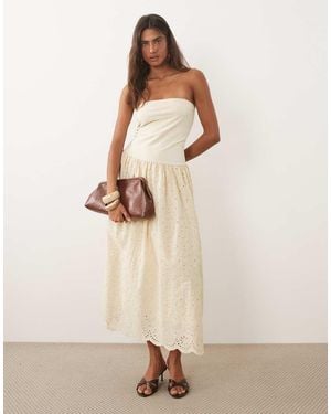 Mango Maxi Jurk Van 100% Katoen Met Blote Schouders - Naturel
