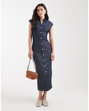 ONLY Button Through Denim Midi Dress - Blue