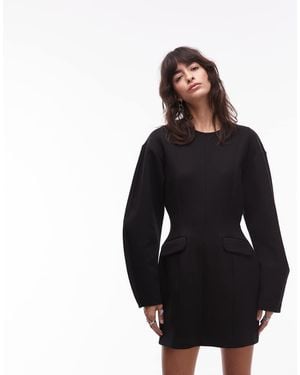 & Other Stories Sculpted Mini Dress With Volume Sleeves And Marked Waist - Black