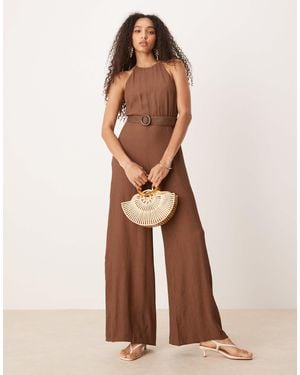 Mango Cotton Sleeveless Jumpsuit With Woven Belt - Natural