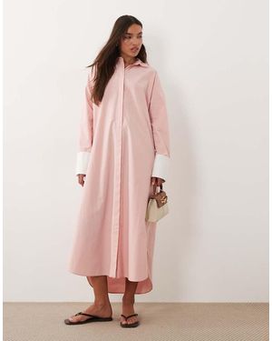 ASOS Maxi Shirt Dress With Contrast Cuffs - Pink