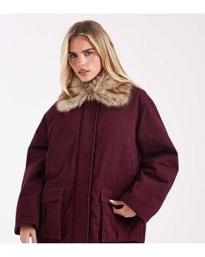 Miss Selfridge Parka Con Cuello De Piel Sintética De -Rojo