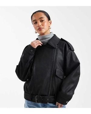 ASOS Asos Design Petite Oversized Leather Look Biker Jacket - Black