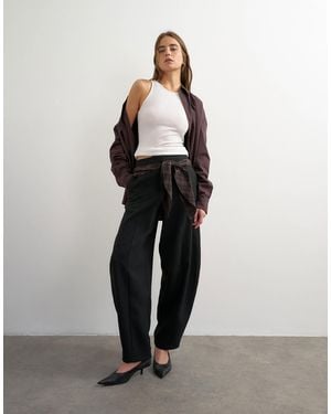 TOPSHOP Co Ord Contrast Check Wrap Barrel Trouser - Brown