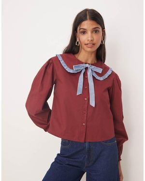 Glamorous Oversized Collar Blouse - Red