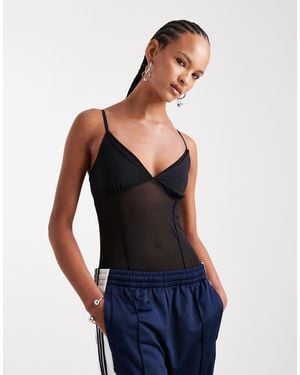 ASOS Sheer Mesh Mix Panel Detail Bodysuit - Blue