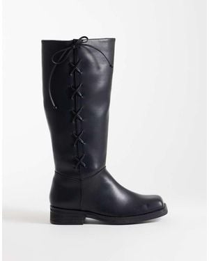 Public Desire Saffron Square Toe Knee Boots - Blue