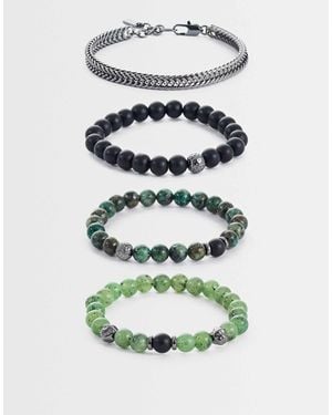 ASOS 4 Pack Aquatic Agate Semi-precious Bead And Chain Bracelet - White
