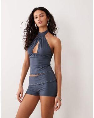 Motel Gojo Eyelet Mini Jersey Shorts - Blue