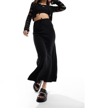ASOS Falda Midi Negra De Corte Al Bies Con Lazada En La Cintura De Tejido Efecto Lino De - Negro