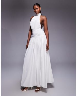 HEIRESS BEVERLY HILLS High Neck Halterneck Tie Back Ruched Dropped Waist Open Back Maxi Dress - Purple